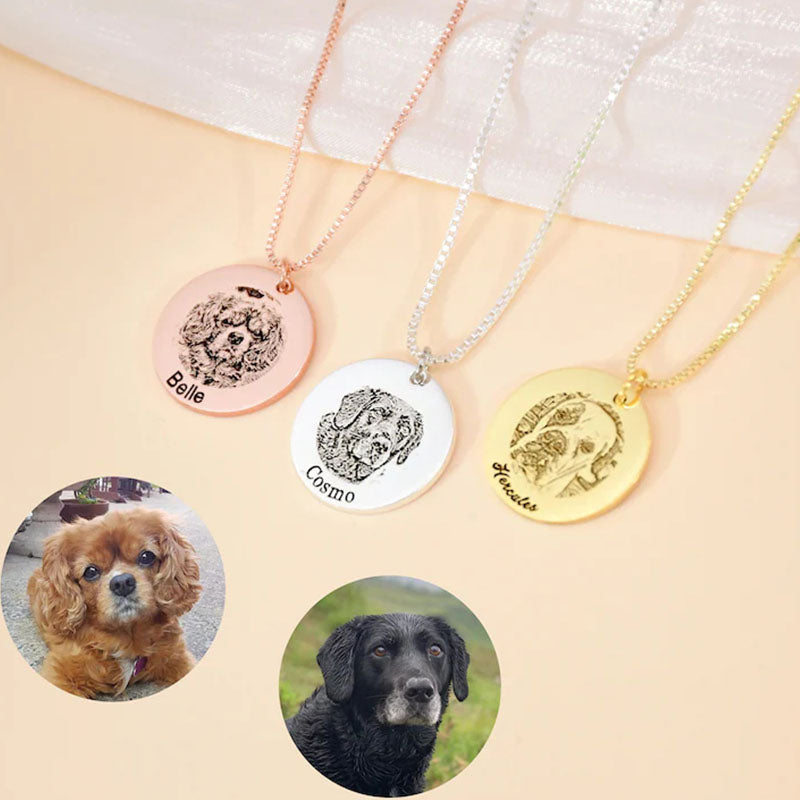 Personalized Pet Portrait Necklace Keychain Custom Dog Photo Necklace Keychain