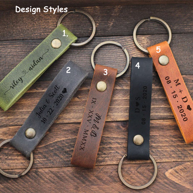 Personalized Leather Keychain, Couples Gift, Custom Keychain