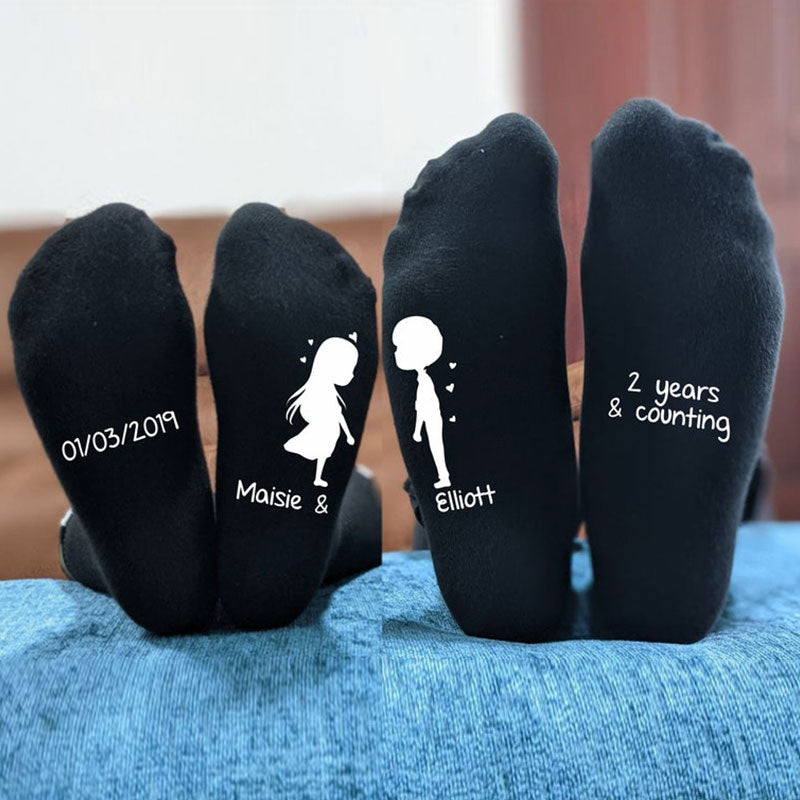 Cotton Anniversary Gift for Couples - His and Hers Personalised Name Socks