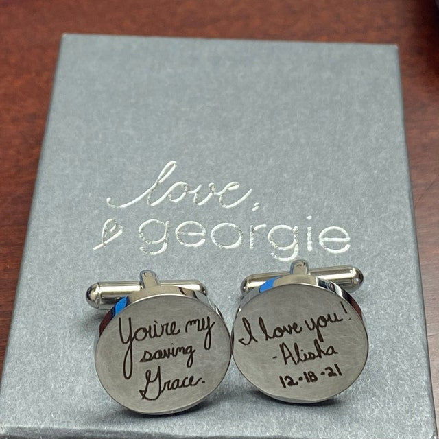 Personalized Cuff Links, Handwriting CuffLinks, Wedding Gift for Husband, Custom Cufflinks for Him