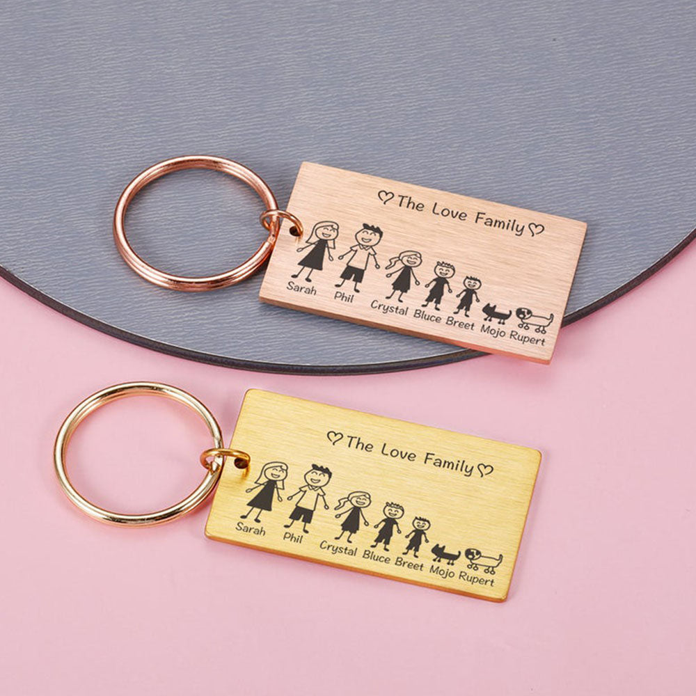 Custom Family Keychain, Family Gift, Stick Figure Family