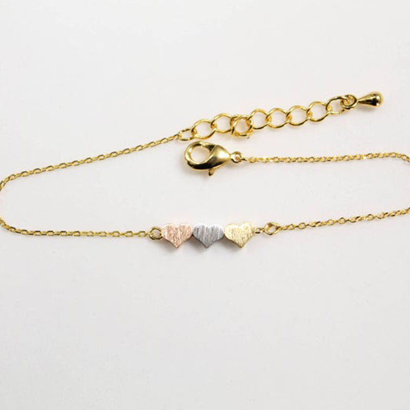 Three Heart Bracelet In Gold/Silver/Rose Gold, Wedding, Bridesmaid Gift