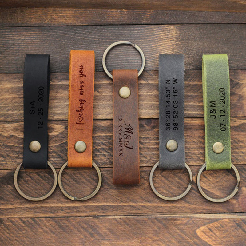 Personalized Leather Keychain, Couples Gift, Custom Keychain