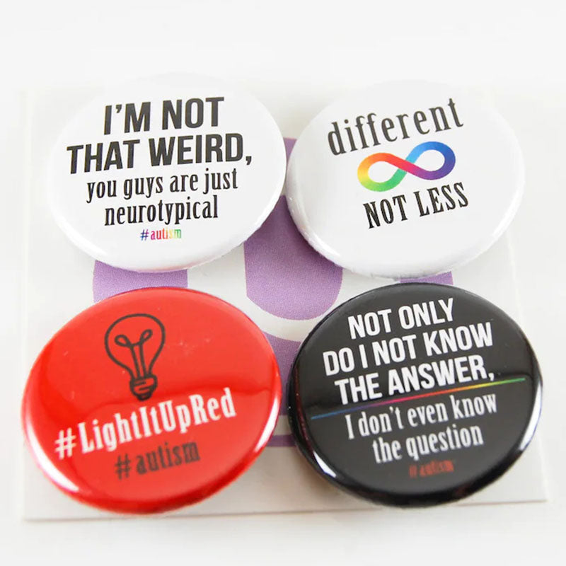 AUTISM Light It Up RED Pin Back Button Set of Four